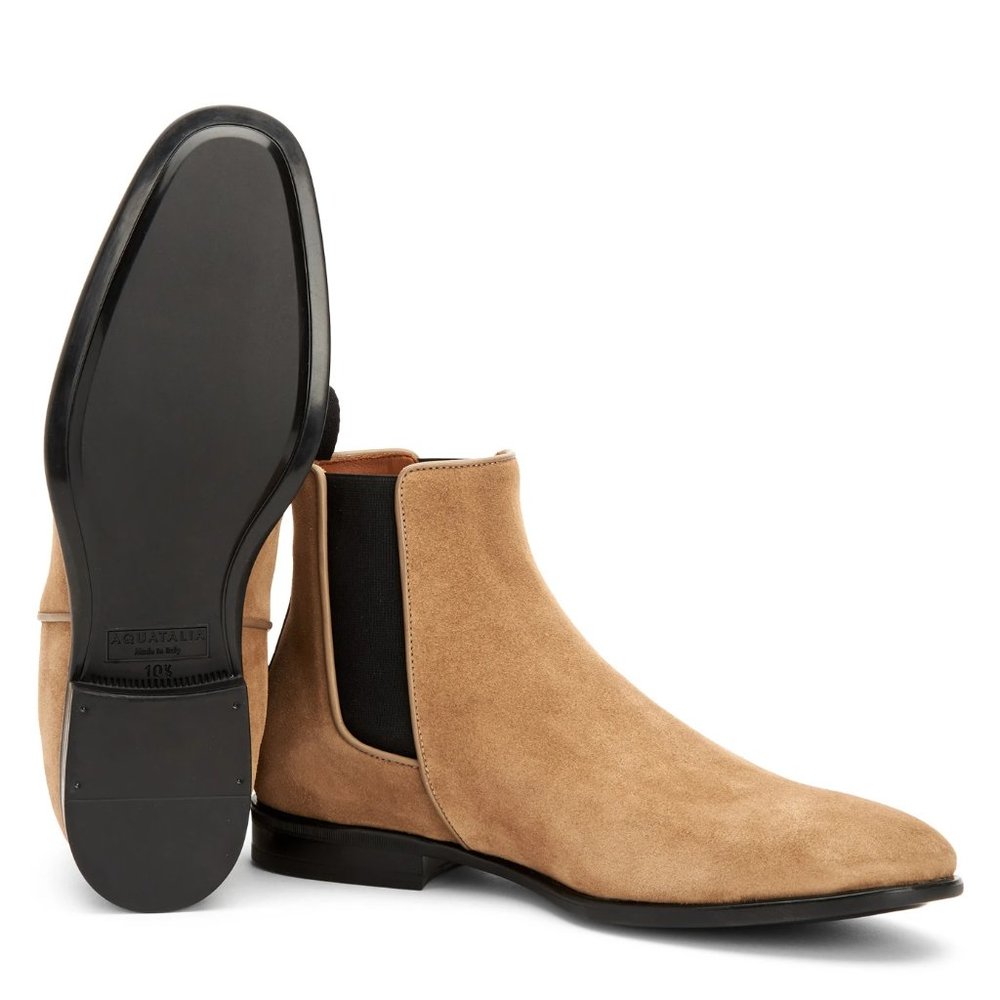 AQUATALIA Adrian Men Chelsea Boots Sand Beige Suede Leather 11.5us MADE IN ITALY